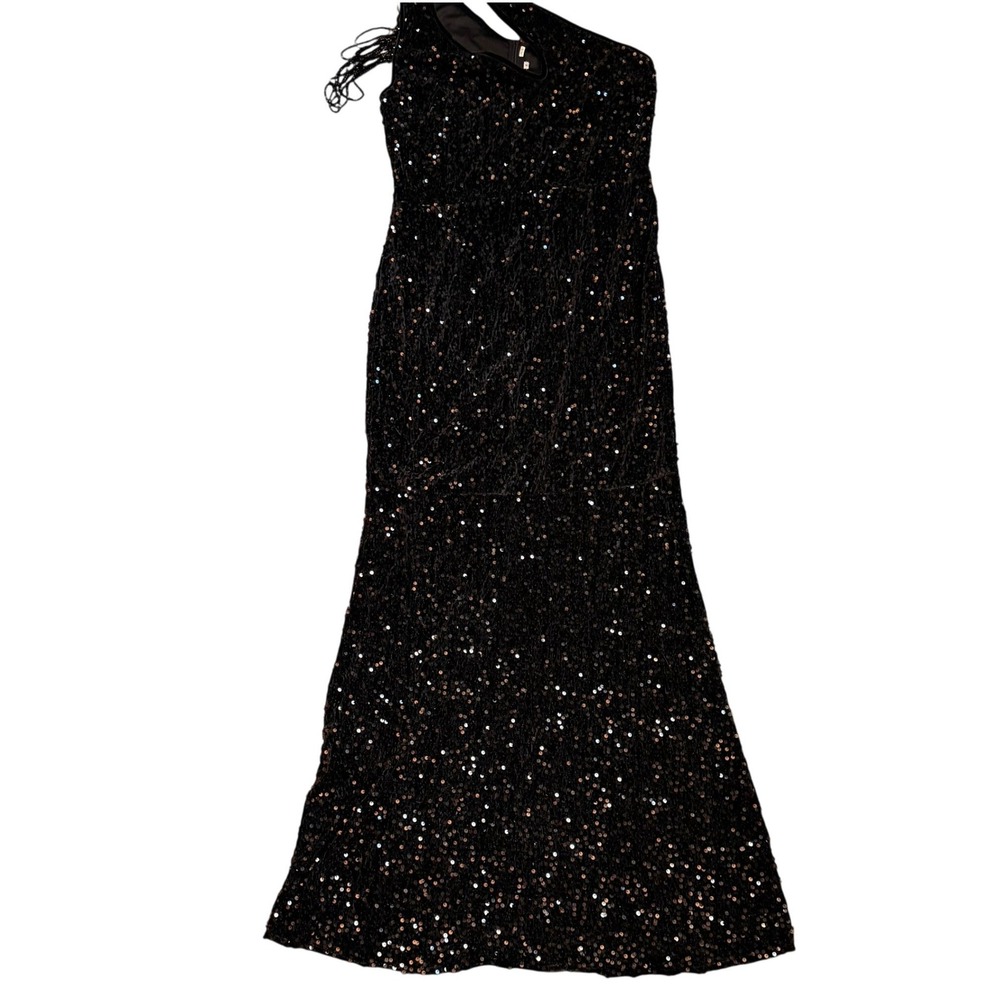 Women's One-Shoulder Sequin Mermaid Dress Size XL Black Formal Gown‎ Whimsigoth